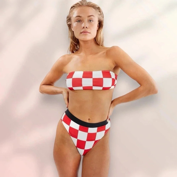 NWT RE/DONE SOLID&STRIPED The Malibu Bottom Red Checker Size L - Picture 4 of 13